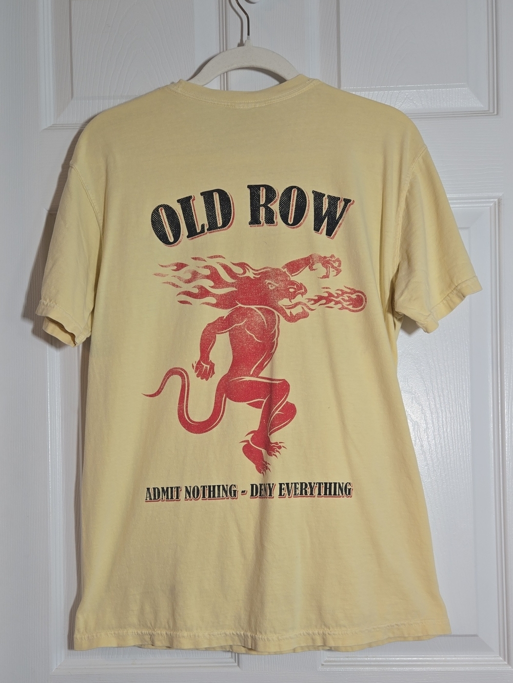 Comfort Colors Pale Yellow Tee with Red Demon Graphic Size Medium